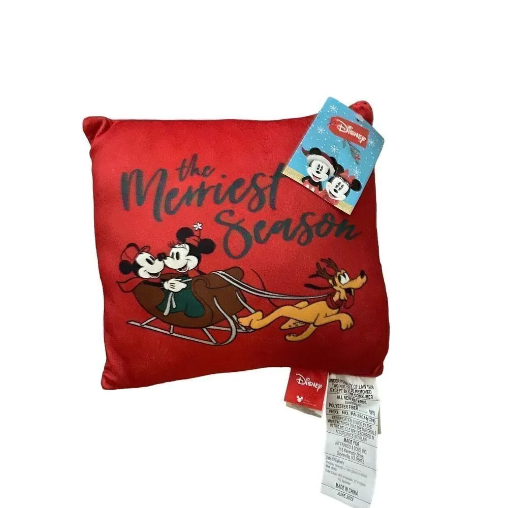 NEW Disney Mickey Minnie Mouse Pluto Red Merriest Season Throw 12 Pillow Square
